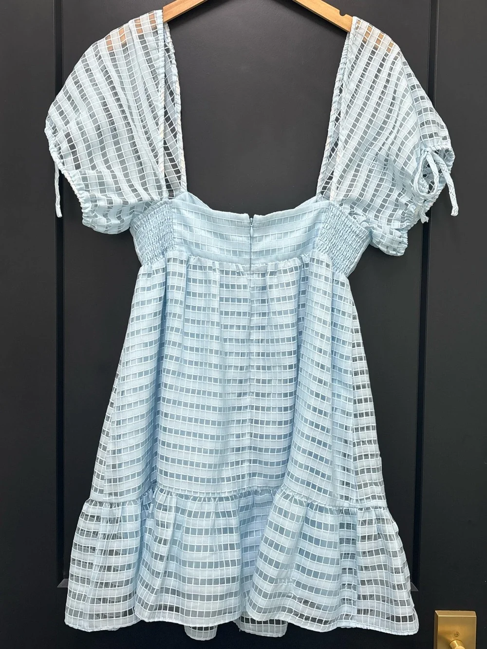 Amanda Uprichard Sicily Mini Dress Powder Blue Textured Puff Sleeve Medium - Picture 5 of 14